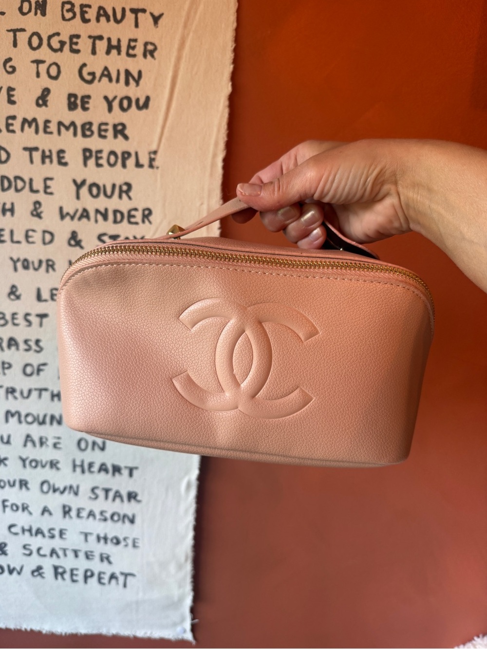 CHANEL Pink Quilted CC Leather Cosmetic Pouch with Gold Zipper - Picture 11 of 11